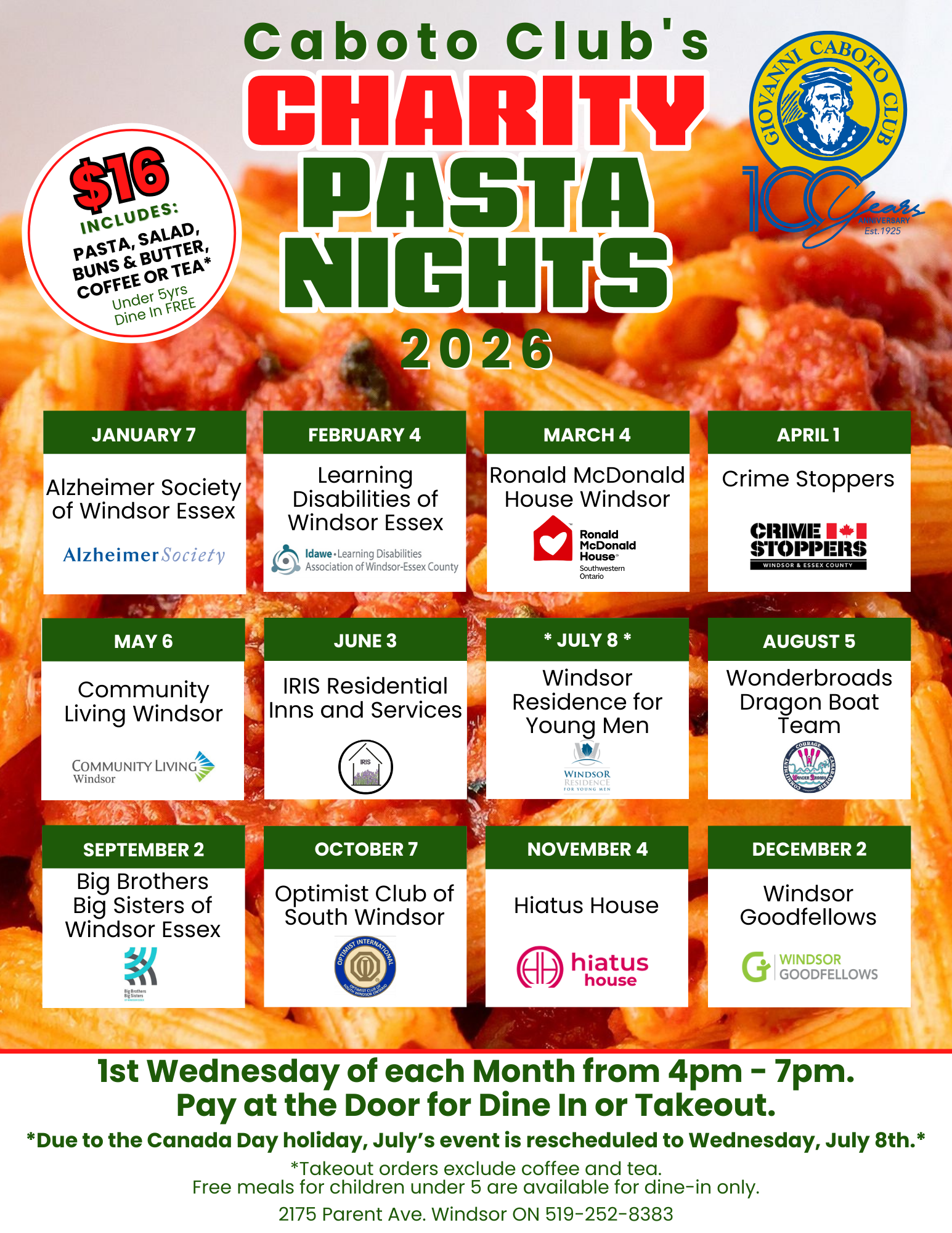 2026 Caboto Charity Pasta Nights 