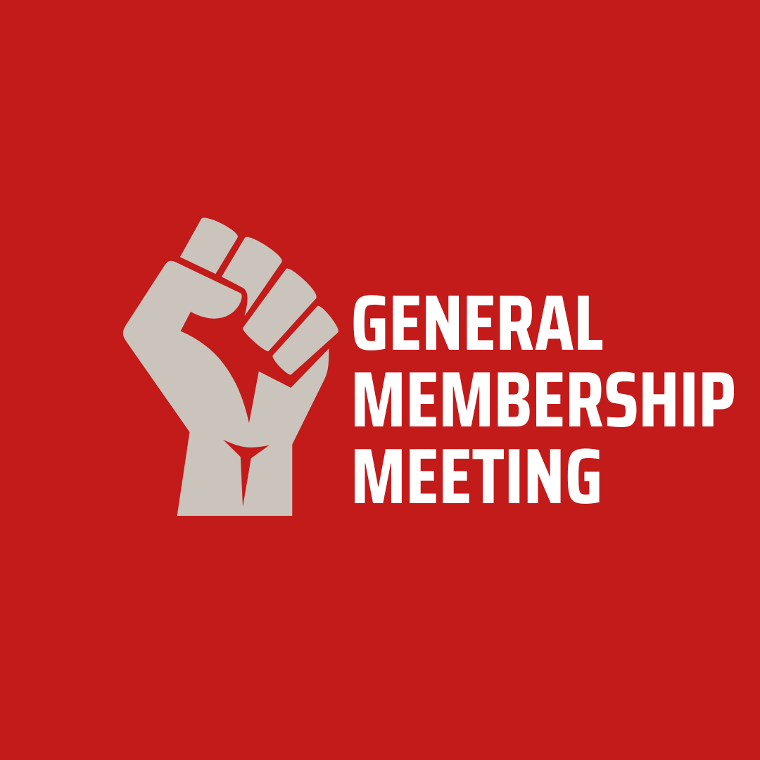 Red graphic General Membership Meeting Logo