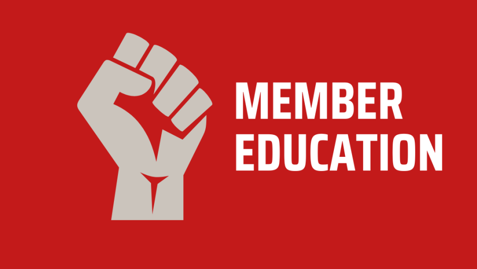 Member Education on red background with fist