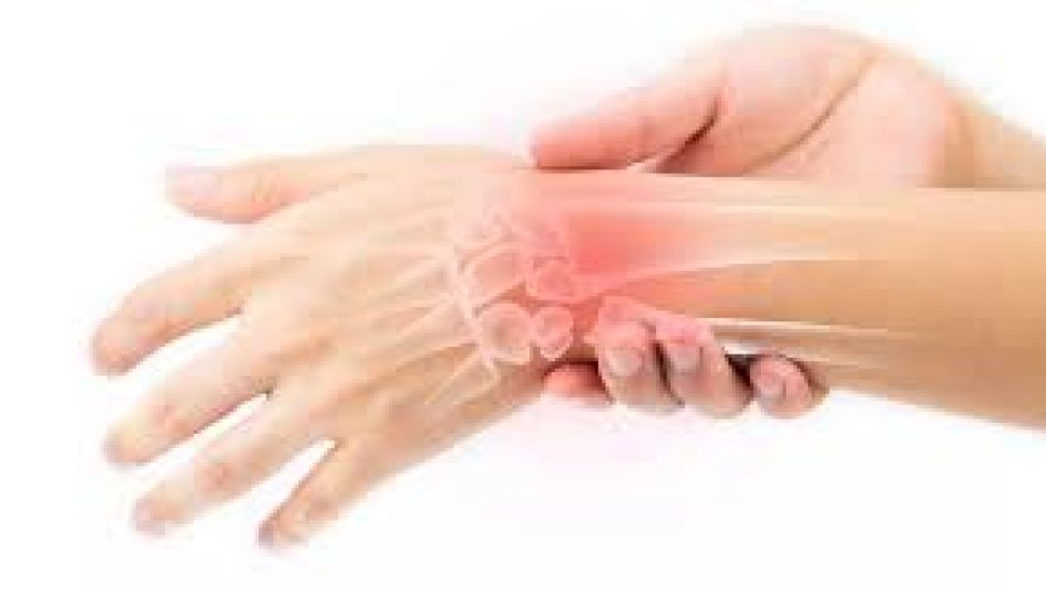 Depiction of hands showing inflamed joints due to repetitive strain injury