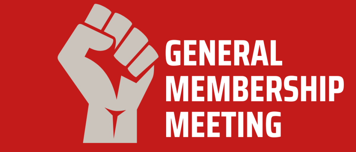 Red graphic General Membership Meeting Logo